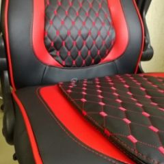 Кресло геймерское Barneo K-37 (черная экокожа красные вставки) в Когалыме - kogalym.mebel24.online | фото