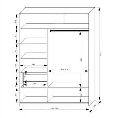 Шкаф-купе 1500 серии NEW CLASSIC K2+K2+B2+PL2(2 ящика+1 штанга+1 полка) профиль «Капучино» в Когалыме - kogalym.mebel24.online | фото 3