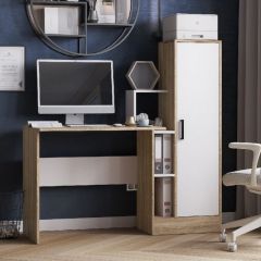 Стол компьютерный СКМ-2 ЛДСП Белый/Дуб сонома в Когалыме - kogalym.mebel24.online | фото
