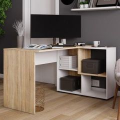 Стол компьютерный угловой СКМУ-4 Белый/Дуб сонома в Когалыме - kogalym.mebel24.online | фото