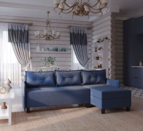 Диван-кровать угловой Киркас синий, ткань рогожка в Когалыме - kogalym.mebel24.online | фото 2