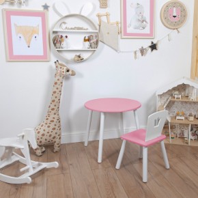 Комплект детский стол КРУГЛЫЙ и стул КОРОНА ROLTI Baby (розовая столешница/розовое сиденье/белые ножки) в Когалыме - kogalym.mebel24.online | фото