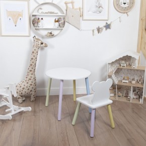 Комплект детский стол КРУГЛЫЙ и стул МИШКА ROLTI Baby (белая столешница/белое сиденье/цветные ножки) в Когалыме - kogalym.mebel24.online | фото