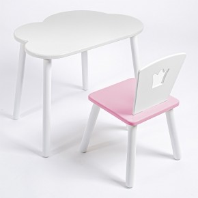 Комплект детский стол ОБЛАЧКО и стул КОРОНА ROLTI Baby (белая столешница/розовое сиденье/белые ножки) в Когалыме - kogalym.mebel24.online | фото