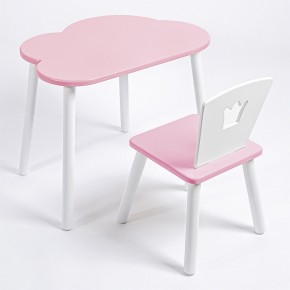 Комплект детский стол ОБЛАЧКО и стул КОРОНА ROLTI Baby (розовая столешница/розовое сиденье/белые ножки) в Когалыме - kogalym.mebel24.online | фото