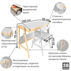 Комплект растущий стол и стул 38 попугаев «Вуди» (Белый, Без покрытия) в Когалыме - kogalym.mebel24.online | фото 1