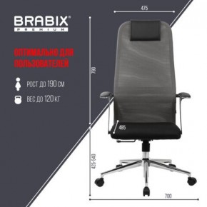 Кресло офисное BRABIX PREMIUM "Ultimate EX-801" хром, плотная двойная сетка Х2, черное/серое, 532918 в Когалыме - kogalym.mebel24.online | фото 5